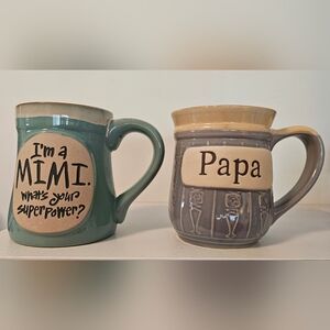 Mimi and Papa Ceramic Mug Set - Teal and Gray